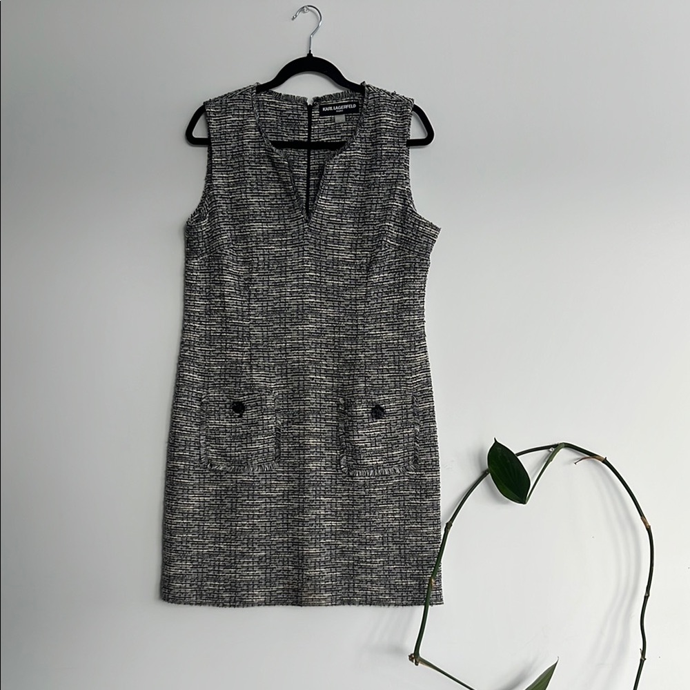 Karl Lagerfeld Gray and Black Dress V-Neck Sleeveless